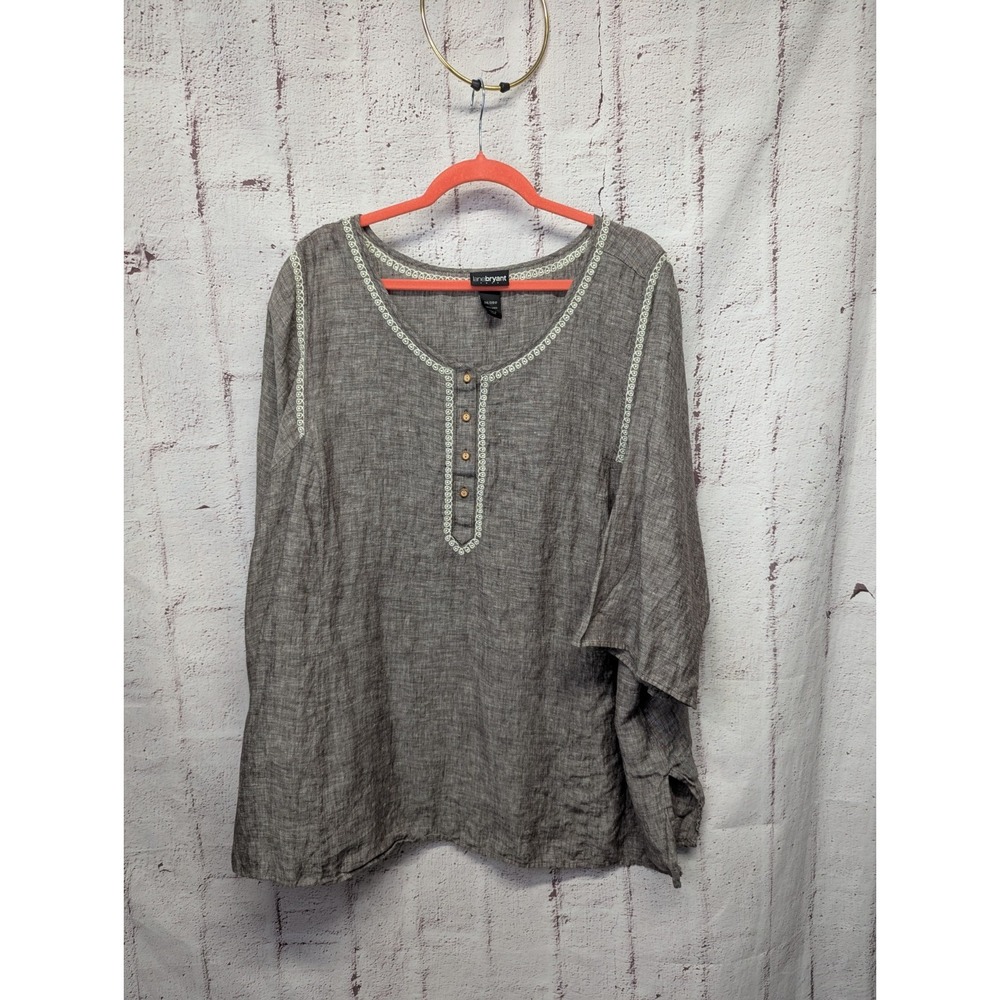 Lane Bryant Linen Top Blouse Womens Sz 26/28 Brown Summer Breathable Casual Chic